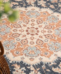 Tapis extérieur vintage ovale - Valenca Nova or/bleu - close up, thumbnail Tapis extérieur vintage ovale - Valenca Nova or/bleu - close up, thumbnail