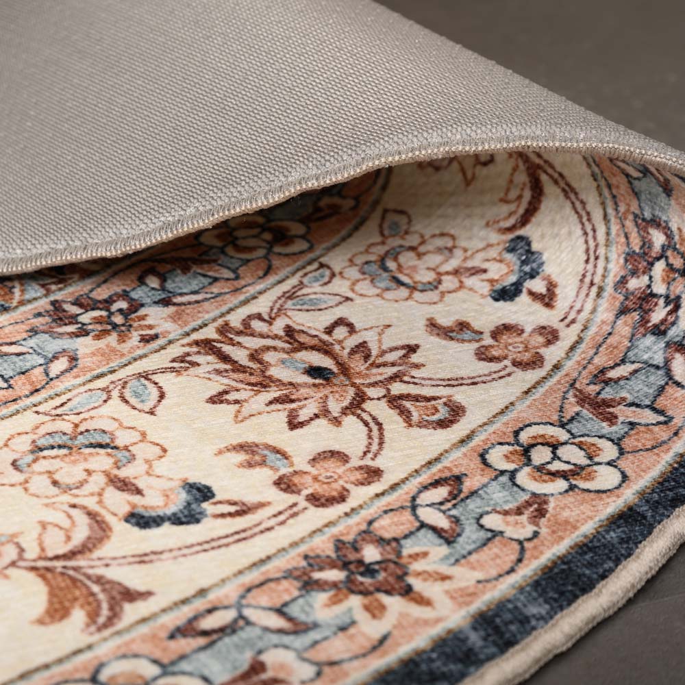 Tapis extérieur vintage ovale - Valenca Nova or/bleu - close up Tapis extérieur vintage ovale - Valenca Nova or/bleu - close up