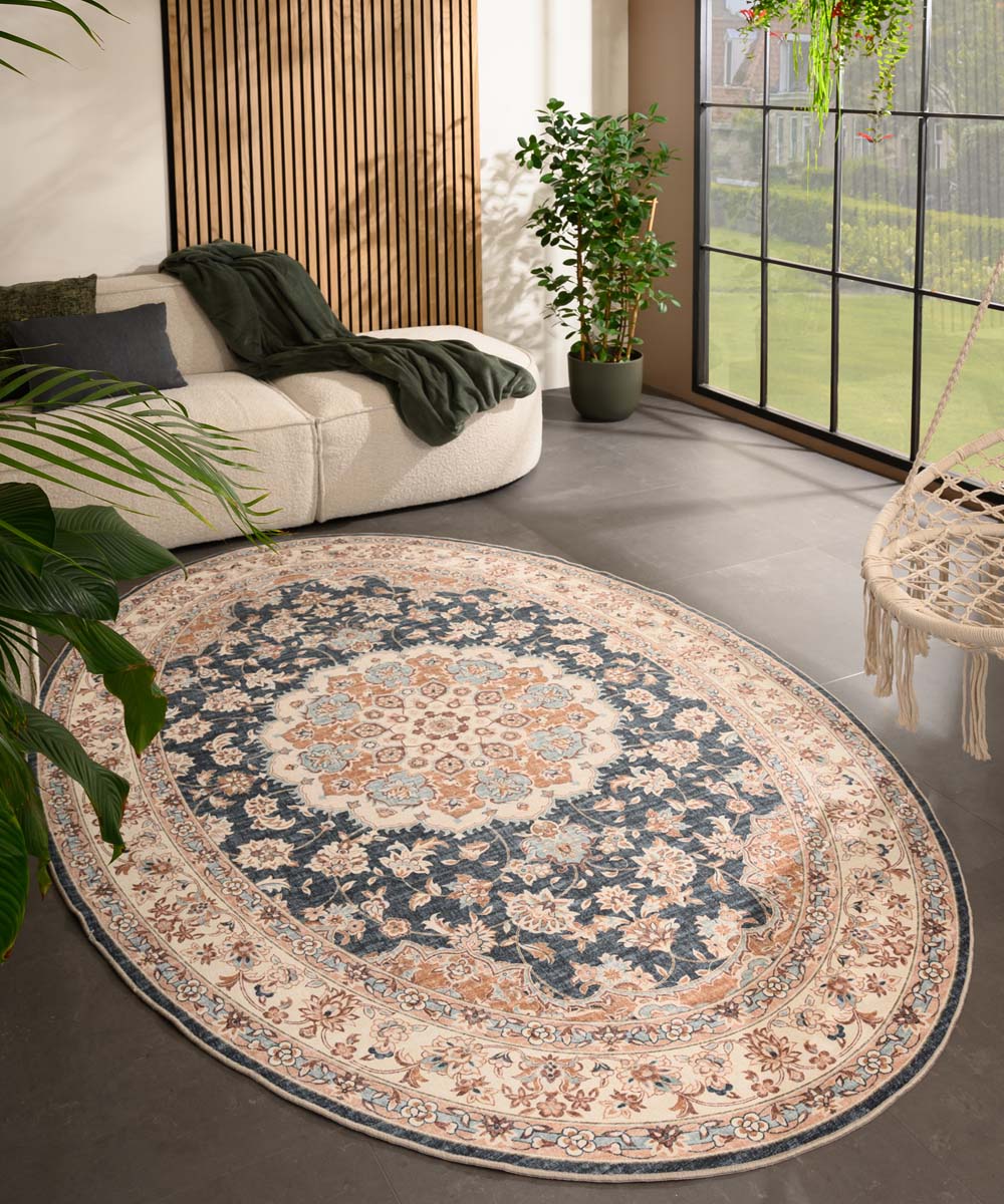 Tapis extérieur vintage ovale - Valenca Nova or/bleu - sfeer Tapis extérieur vintage ovale - Valenca Nova or/bleu - sfeer