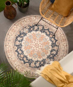 Tapis extérieur rond vintage - Valenca Nova or/bleu - sfeer