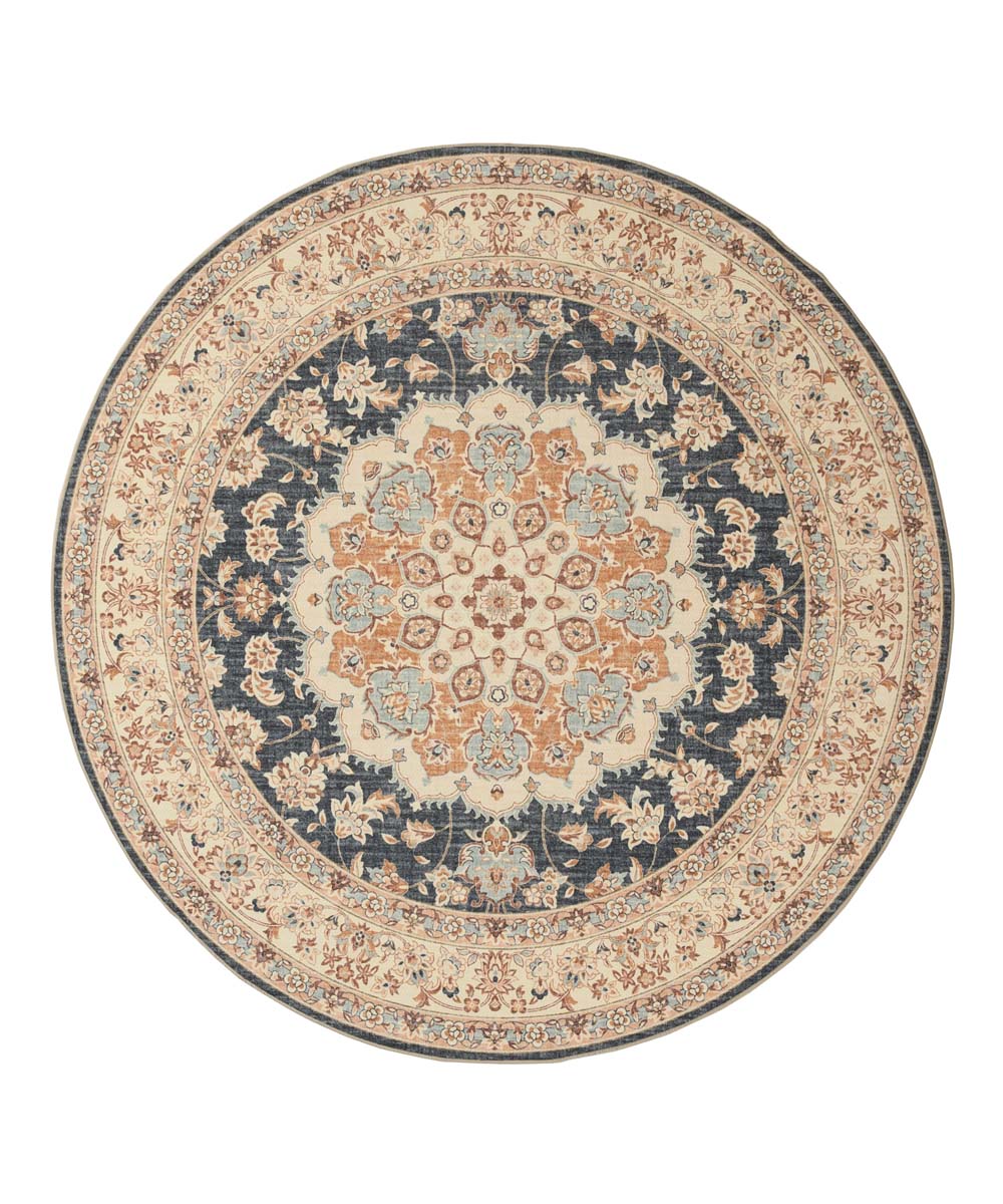 Tapis extérieur rond vintage - Valenca Nova or/bleu - overzicht Tapis extérieur rond vintage - Valenca Nova or/bleu - overzicht