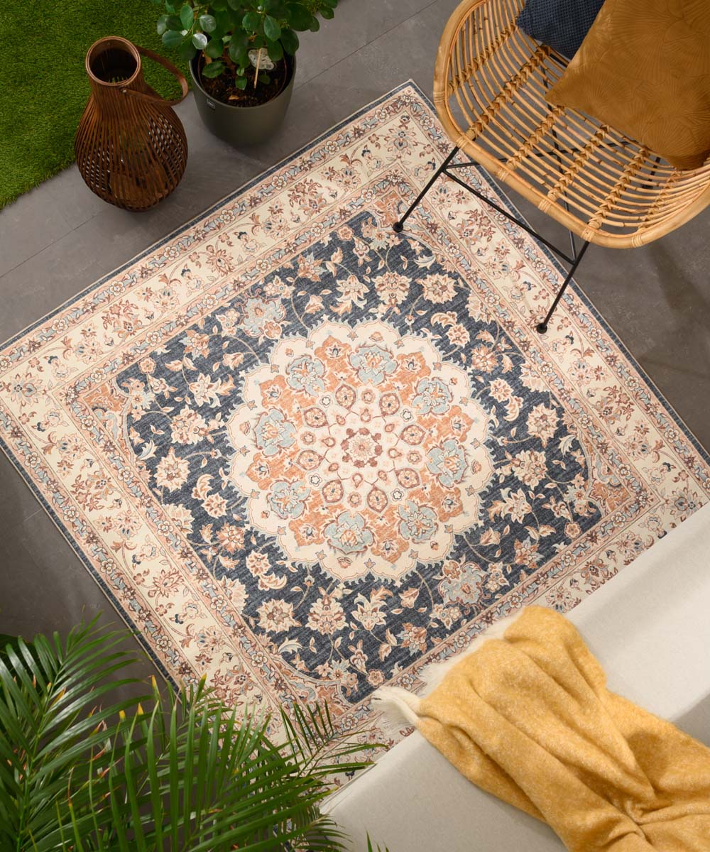 Tapis extérieur vintage carré - Valenca Nova or/bleu - sfeer Tapis extérieur vintage carré - Valenca Nova or/bleu - sfeer