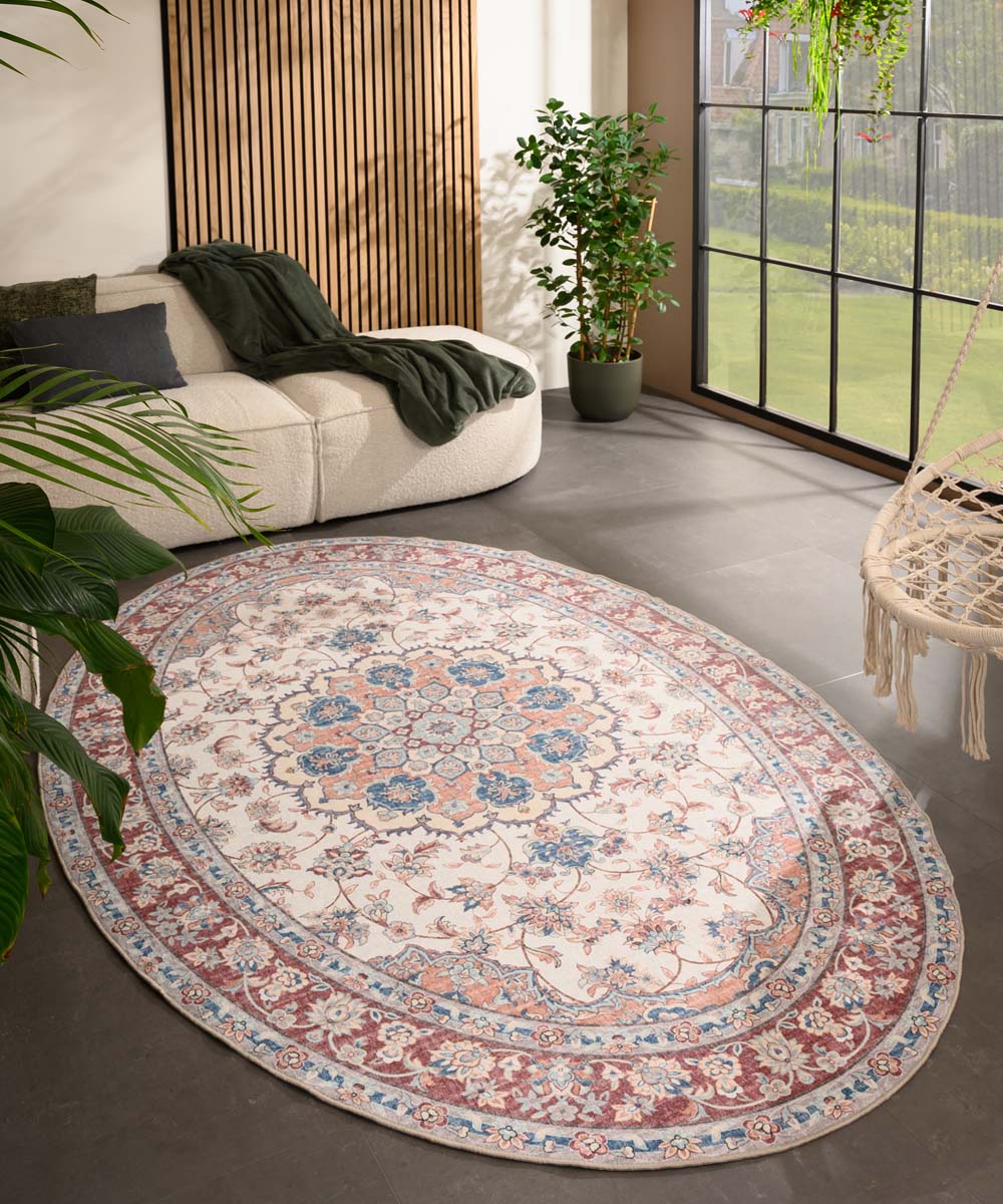 Tapis extérieur vintage ovale - Valenca Nova crème/rouge - sfeer Tapis extérieur vintage ovale - Valenca Nova crème/rouge - sfeer