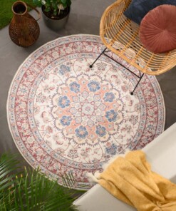 Tapis extérieur rond vintage - Valenca Nova crème/rouge - sfeer, thumbnail Tapis extérieur rond vintage - Valenca Nova crème/rouge - sfeer, thumbnail