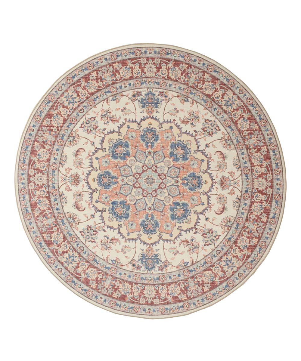 Tapis extérieur rond vintage - Valenca Nova crème/rouge - overzicht Tapis extérieur rond vintage - Valenca Nova crème/rouge - overzicht