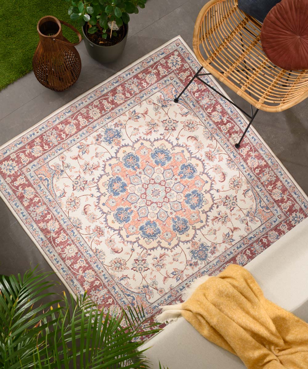 Tapis extérieur vintage carré - Valenca Nova crème/rouge - sfeer Tapis extérieur vintage carré - Valenca Nova crème/rouge - sfeer