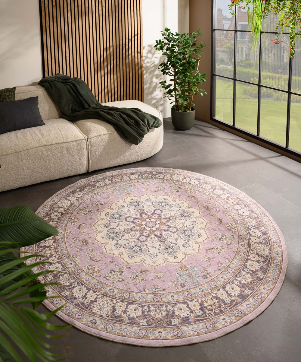 Tapis extérieur rond vintage - Valenca Nova violet/rose - sfeer Tapis extérieur rond vintage - Valenca Nova violet/rose - sfeer