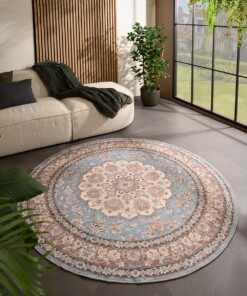 Tapis extérieur rond vintage - Valenca Nova bleu clair/beige - sfeer
