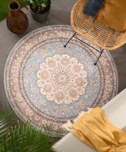 Tapis extérieur rond vintage - Valenca Nova bleu clair/beige - sfeer