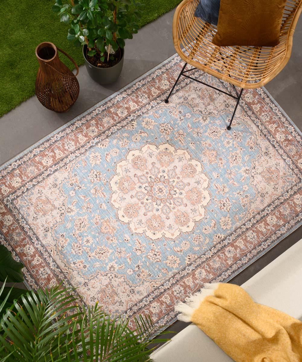 Tapis extérieur vintage - Valenca Nova bleu clair/beige - sfeer Tapis extérieur vintage - Valenca Nova bleu clair/beige - sfeer