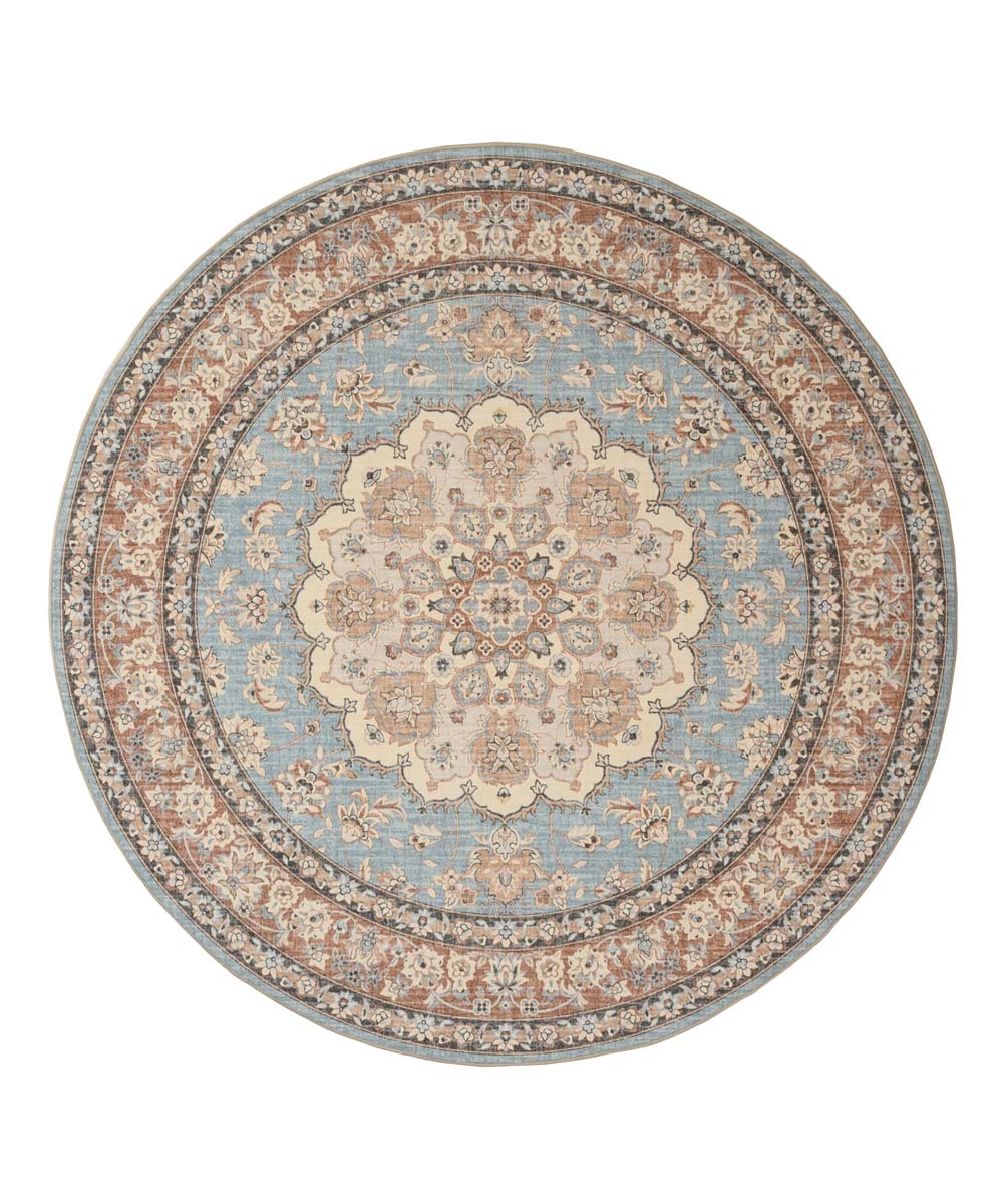 Tapis extérieur rond vintage - Valenca Nova bleu clair/beige - overzicht Tapis extérieur rond vintage - Valenca Nova bleu clair/beige - overzicht