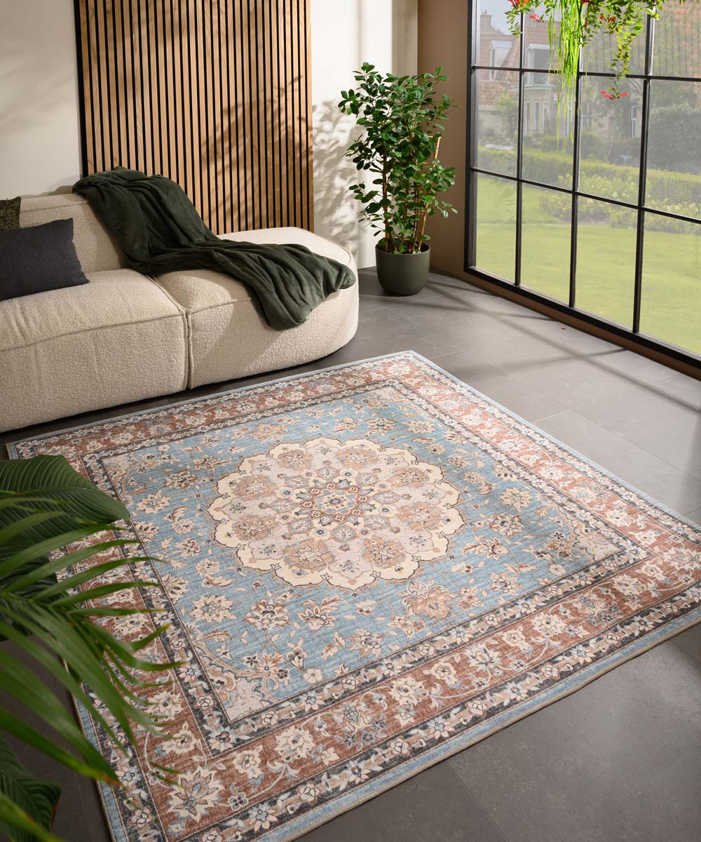 Tapis extérieur vintage carré - Valenca Nova bleu clair/beige - sfeer Tapis extérieur vintage carré - Valenca Nova bleu clair/beige - sfeer