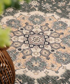 Tapis extérieur rond vintage - Valenca Nova vert foncé - close up, thumbnail Tapis extérieur rond vintage - Valenca Nova vert foncé - close up, thumbnail