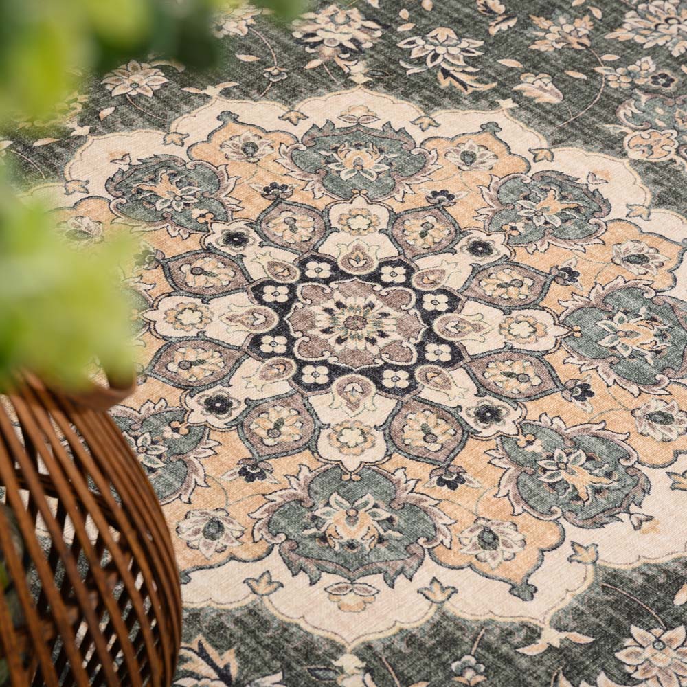 Tapis extérieur rond vintage - Valenca Nova vert foncé - close up Tapis extérieur rond vintage - Valenca Nova vert foncé - close up