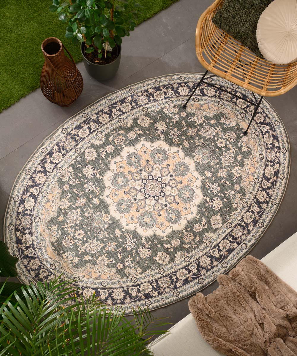 Tapis extérieur vintage ovale - Valenca Nova vert foncé - sfeer Tapis extérieur vintage ovale - Valenca Nova vert foncé - sfeer