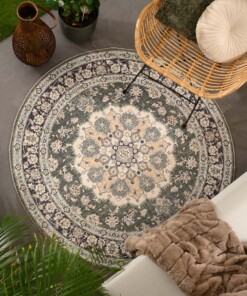 Tapis extérieur rond vintage - Valenca Nova vert foncé - sfeer, thumbnail Tapis extérieur rond vintage - Valenca Nova vert foncé - sfeer, thumbnail