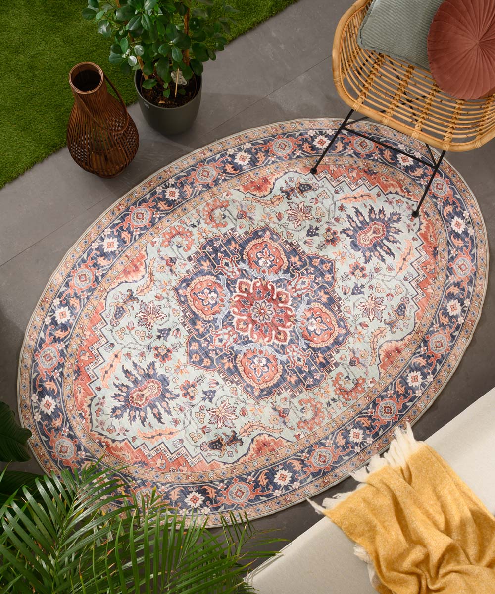 Tapis extérieur vintage ovale - Valenca Fino vert/bleu - sfeer Tapis extérieur vintage ovale - Valenca Fino vert/bleu - sfeer