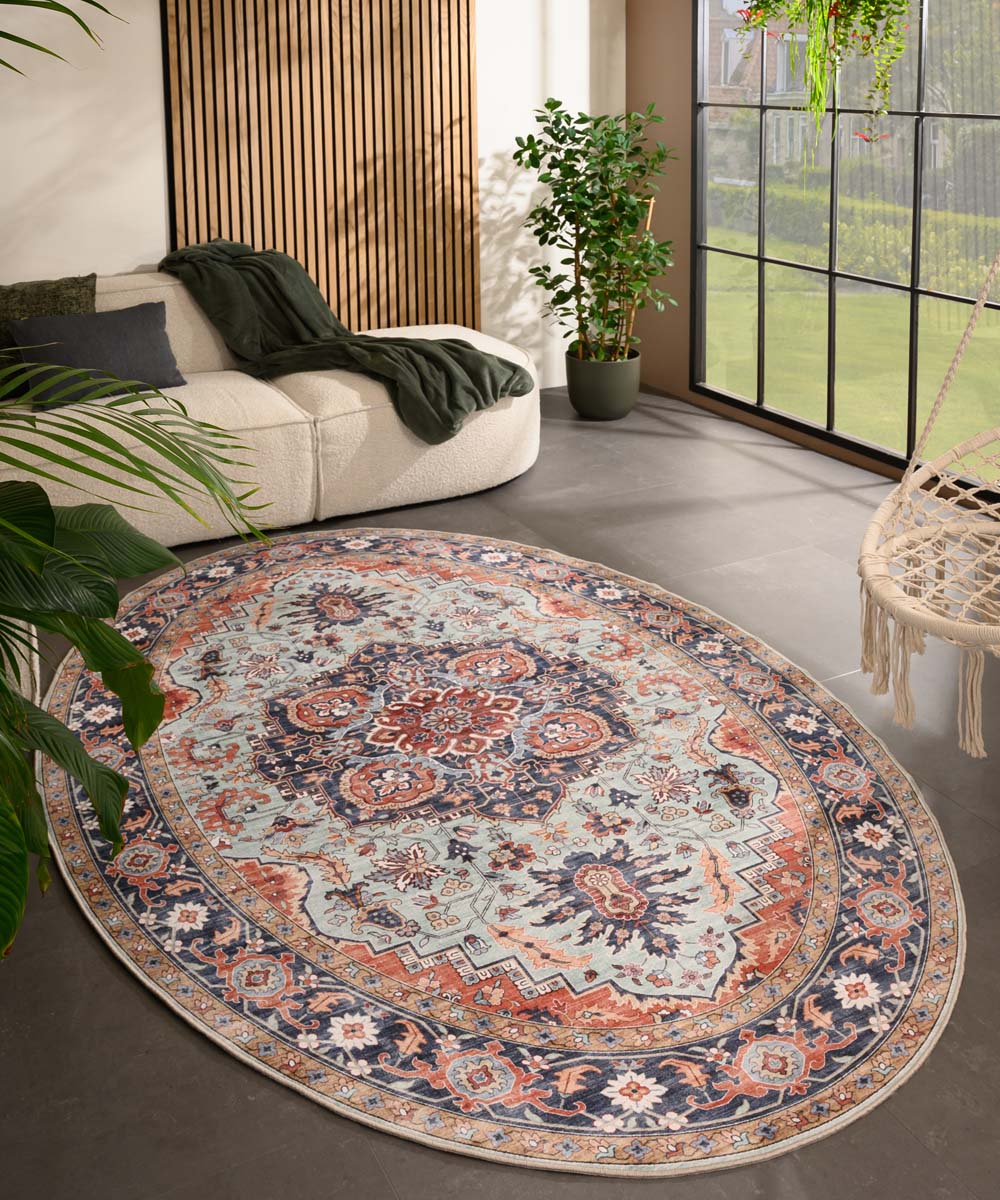 Tapis extérieur vintage ovale - Valenca Fino vert/bleu - sfeer Tapis extérieur vintage ovale - Valenca Fino vert/bleu - sfeer