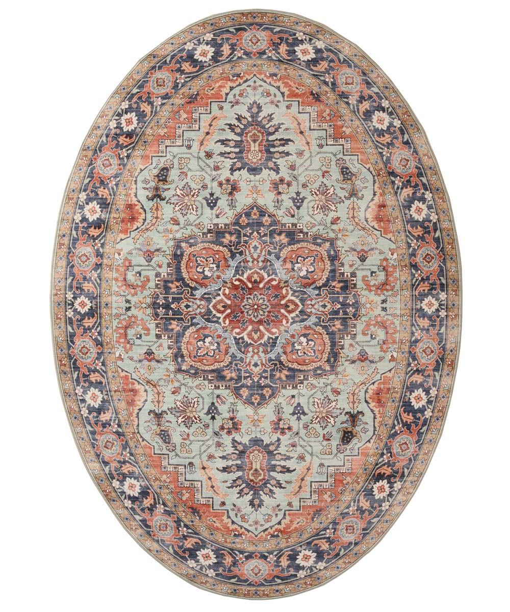 Tapis extérieur vintage ovale - Valenca Fino vert/bleu - overzicht Tapis extérieur vintage ovale - Valenca Fino vert/bleu - overzicht
