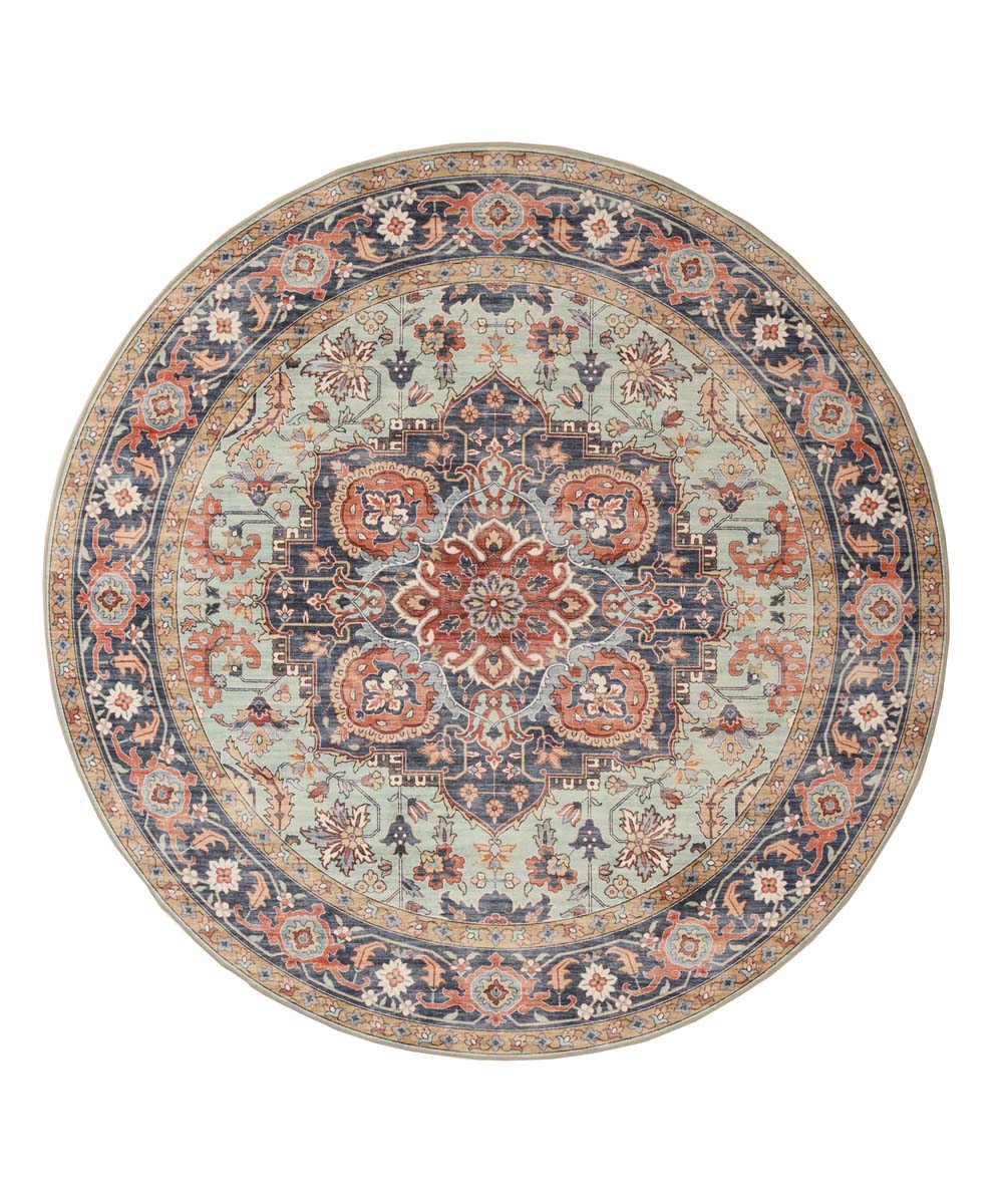 Tapis extérieur rond vintage - Valenca Fino vert/bleu - overzicht Tapis extérieur rond vintage - Valenca Fino vert/bleu - overzicht