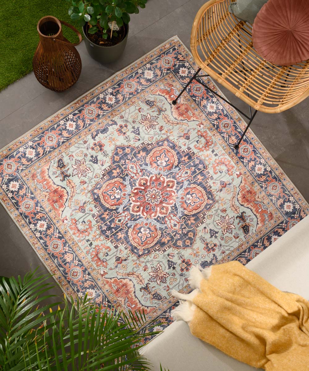 Tapis extérieur vintage carré - Valenca Fino vert/bleu - sfeer Tapis extérieur vintage carré - Valenca Fino vert/bleu - sfeer