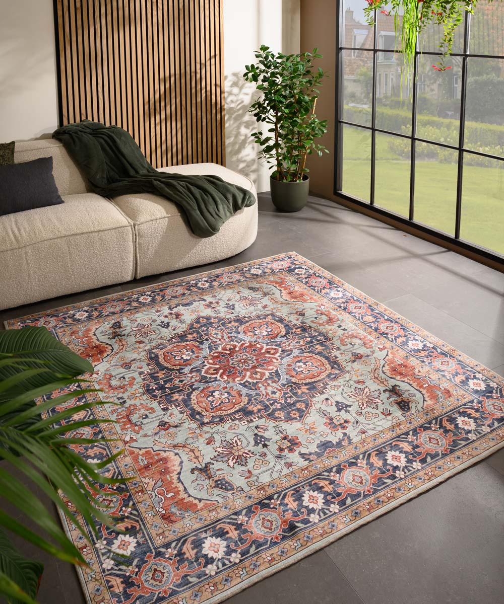 Tapis extérieur vintage carré - Valenca Fino vert/bleu - sfeer Tapis extérieur vintage carré - Valenca Fino vert/bleu - sfeer