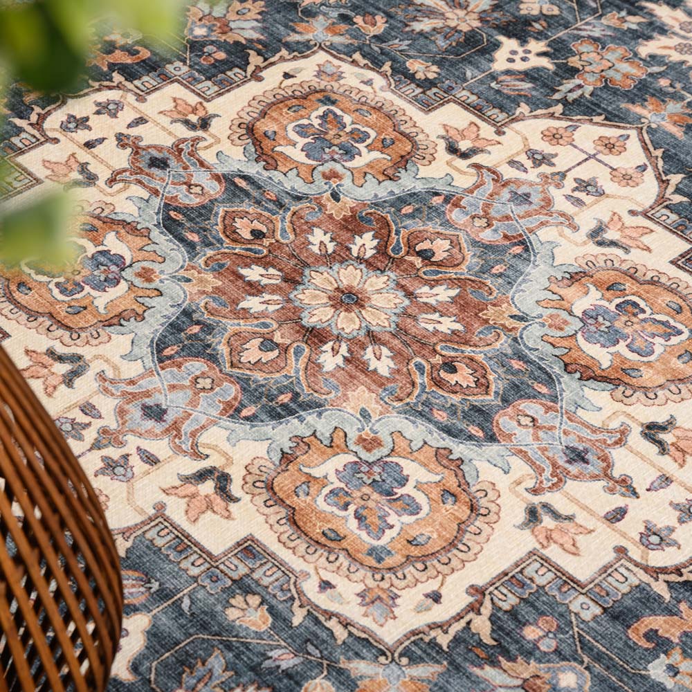 Tapis extérieur vintage carré - Valenca Fino or/bleu Tapis extérieur vintage carré - Valenca Fino or/bleu