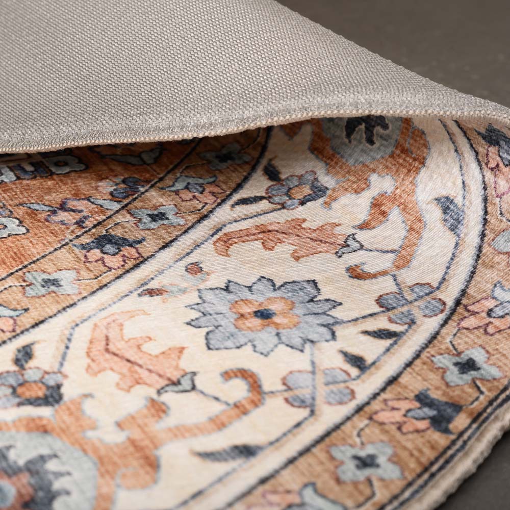 Tapis extérieur rond vintage - Valenca Fino or/bleu Tapis extérieur rond vintage - Valenca Fino or/bleu