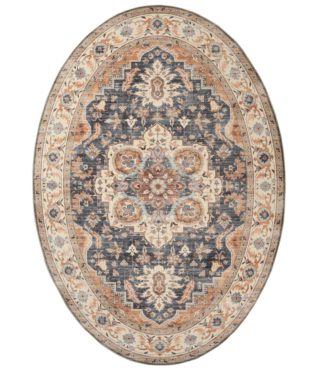 Tapis extérieur vintage ovale - Valenca Fino or/bleu - overzicht Tapis extérieur vintage ovale - Valenca Fino or/bleu - overzicht