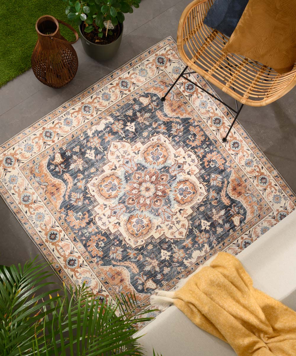 Tapis extérieur vintage carré - Valenca Fino or/bleu - sfeer Tapis extérieur vintage carré - Valenca Fino or/bleu - sfeer