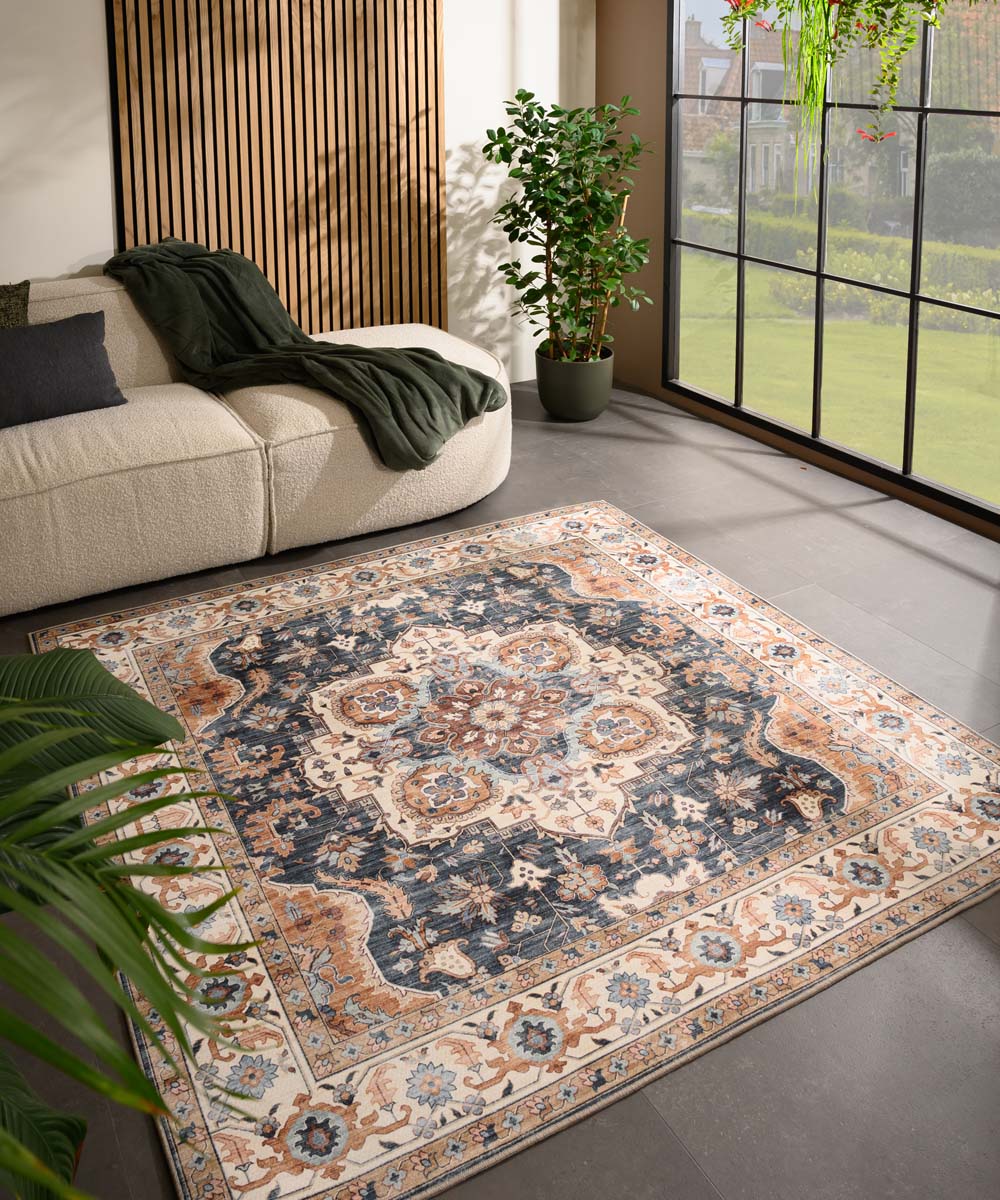 Tapis extérieur vintage carré - Valenca Fino or/bleu - sfeer Tapis extérieur vintage carré - Valenca Fino or/bleu - sfeer