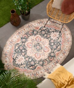 Tapis extérieur vintage ovale - Valenca Fino vert/rouge - sfeer