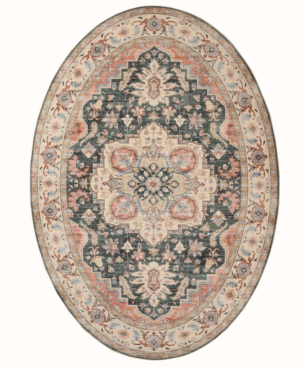Tapis extérieur vintage ovale - Valenca Fino vert/rouge - overzicht Tapis extérieur vintage ovale - Valenca Fino vert/rouge - overzicht
