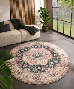 Tapis extérieur rond vintage - Valenca Fino vert/rouge - sfeer