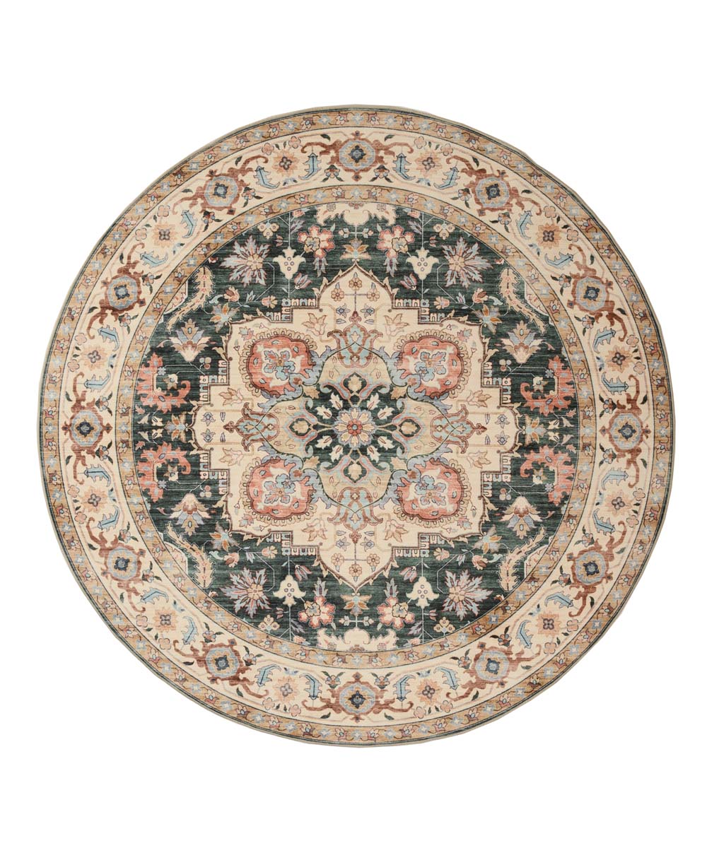 Tapis extérieur rond vintage - Valenca Fino vert/rouge - overzicht Tapis extérieur rond vintage - Valenca Fino vert/rouge - overzicht