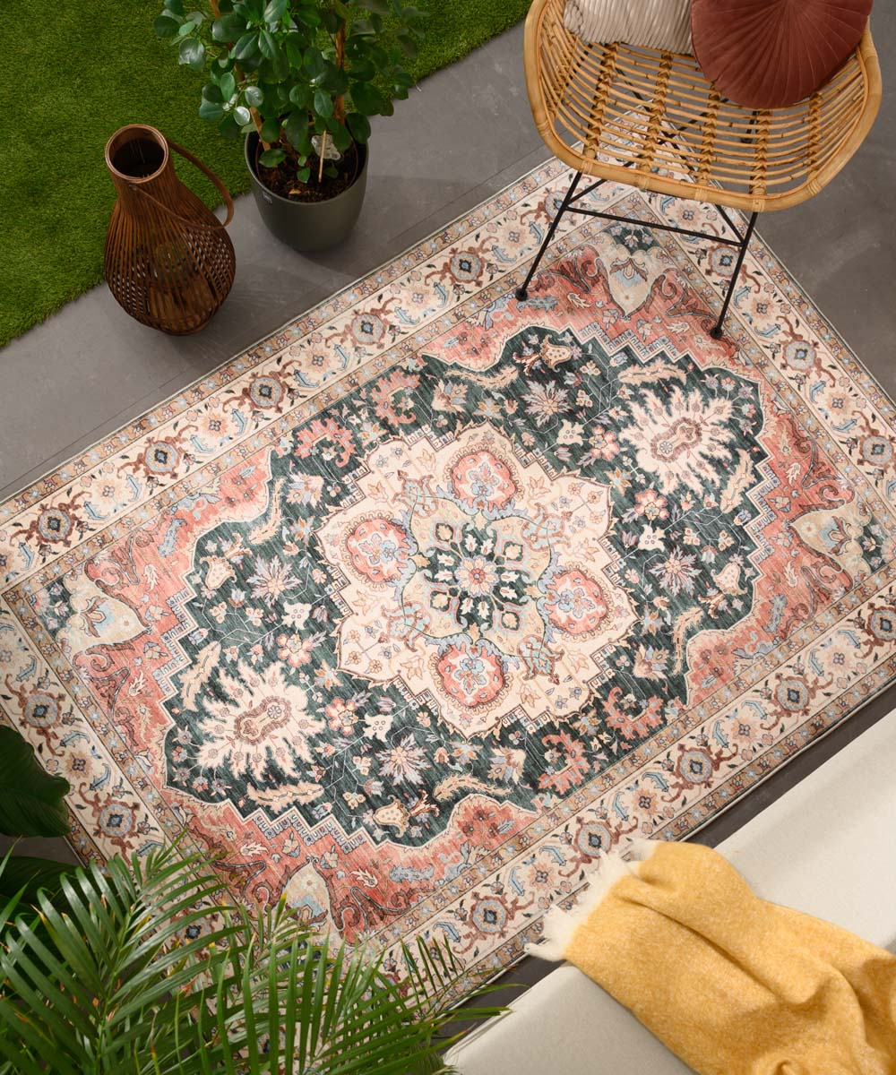 Tapis extérieur vintage - Valenca Fino vert/rouge - sfeer Tapis extérieur vintage - Valenca Fino vert/rouge - sfeer