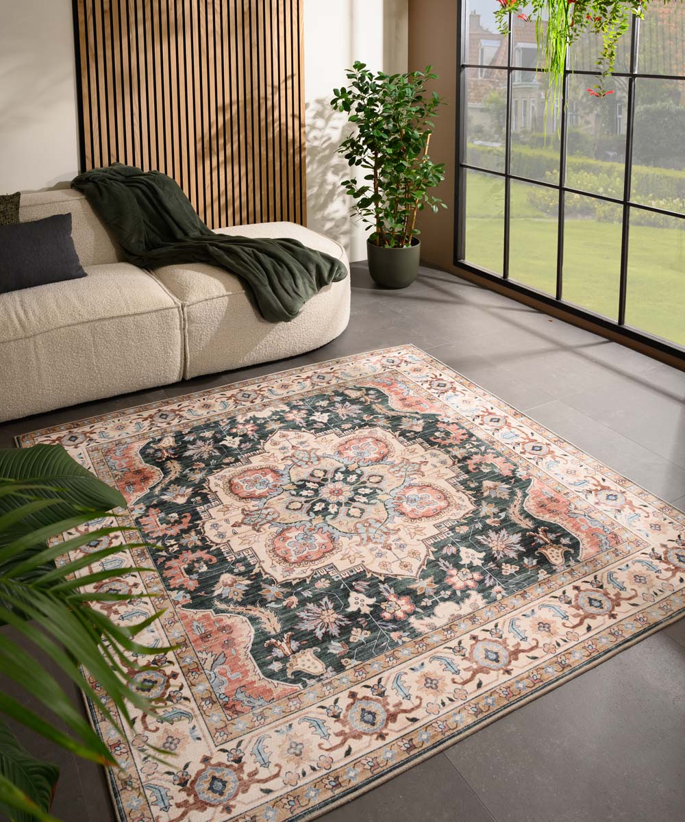 Tapis extérieur vintage carré - Valenca Fino vert/rouge - sfeer Tapis extérieur vintage carré - Valenca Fino vert/rouge - sfeer