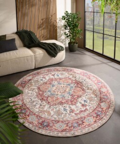 Tapis extérieur rond vintage - Valenca Fino crème/rouge - sfeer