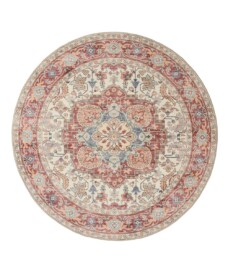 Tapis extérieur rond vintage - Valenca Fino crème/rouge - overzicht, thumbnail