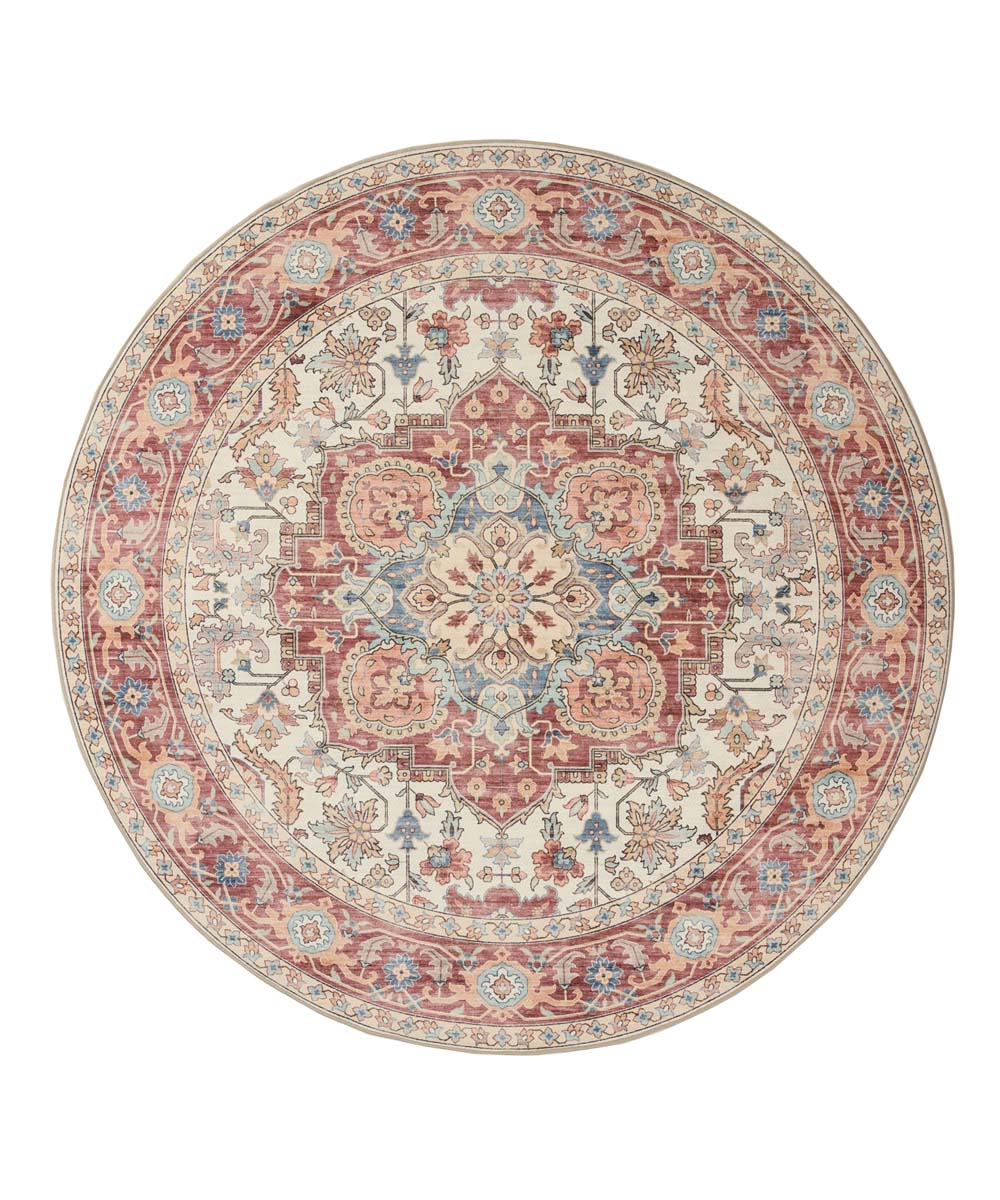Tapis extérieur rond vintage - Valenca Fino crème/rouge - overzicht Tapis extérieur rond vintage - Valenca Fino crème/rouge - overzicht