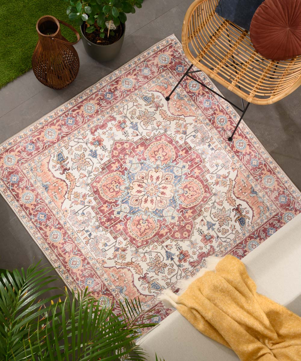 Tapis extérieur vintage carré - Valenca Fino crème/rouge - sfeer Tapis extérieur vintage carré - Valenca Fino crème/rouge - sfeer