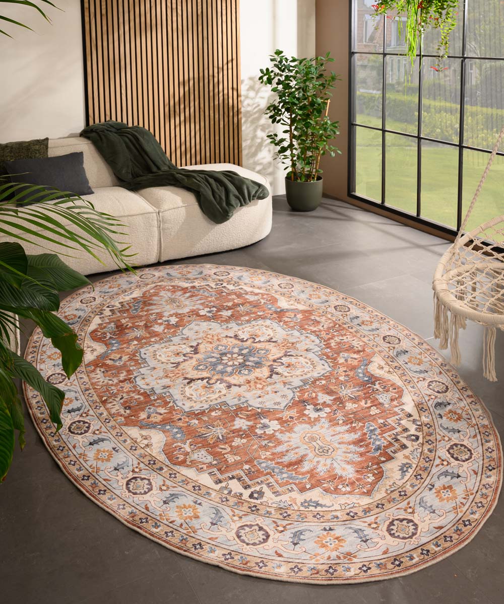 Tapis extérieur vintage ovale - Valenca Fino terre cuite - sfeer Tapis extérieur vintage ovale - Valenca Fino terre cuite - sfeer