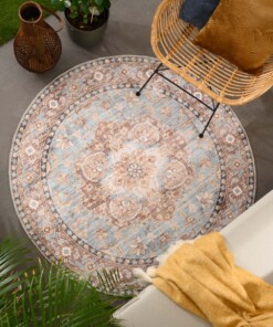 Tapis extérieur rond vintage - Valenca Fino bleu clair - sfeer