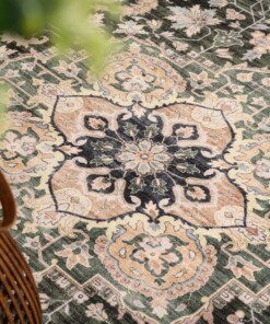 Tapis extérieur rond vintage - Valenca Fino beige/vert Tapis extérieur rond vintage - Valenca Fino beige/vert