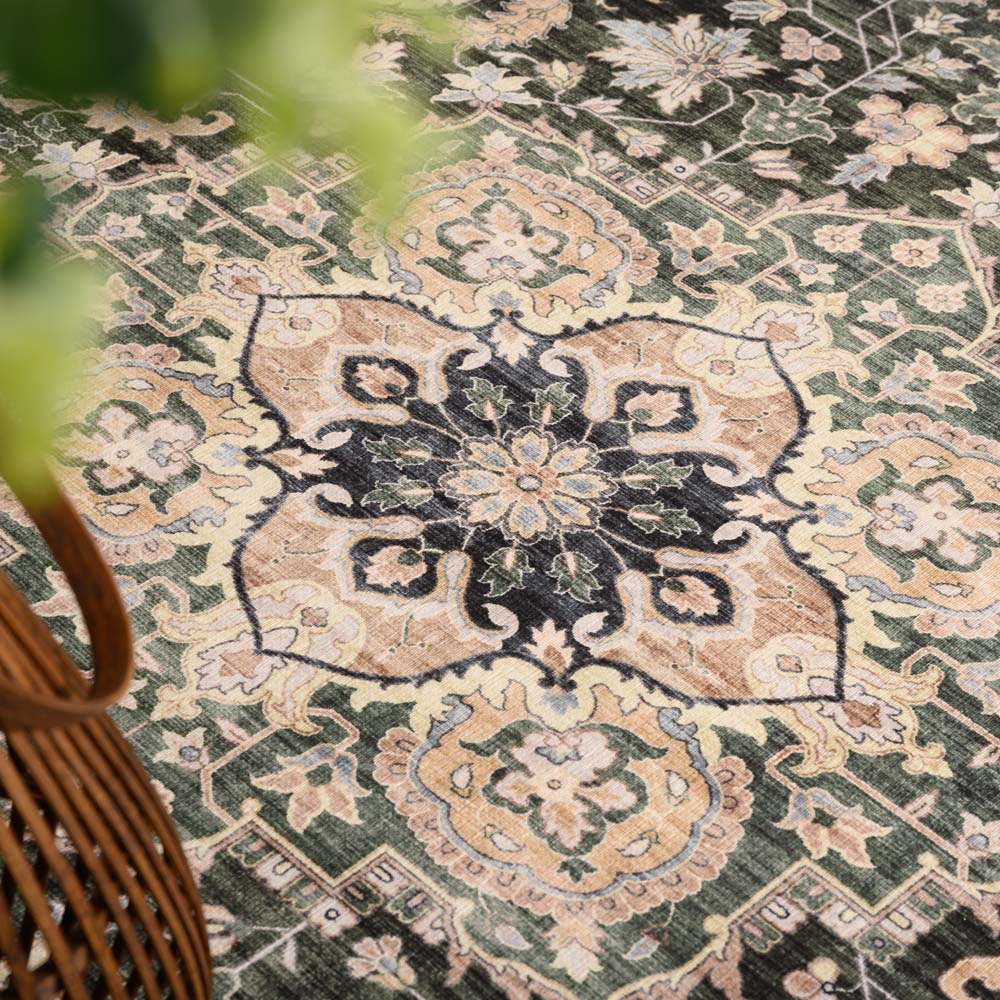 Tapis extérieur rond vintage - Valenca Fino beige/vert Tapis extérieur rond vintage - Valenca Fino beige/vert