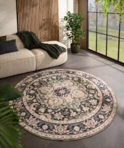 Tapis extérieur rond vintage - Valenca Fino beige/vert - sfeer