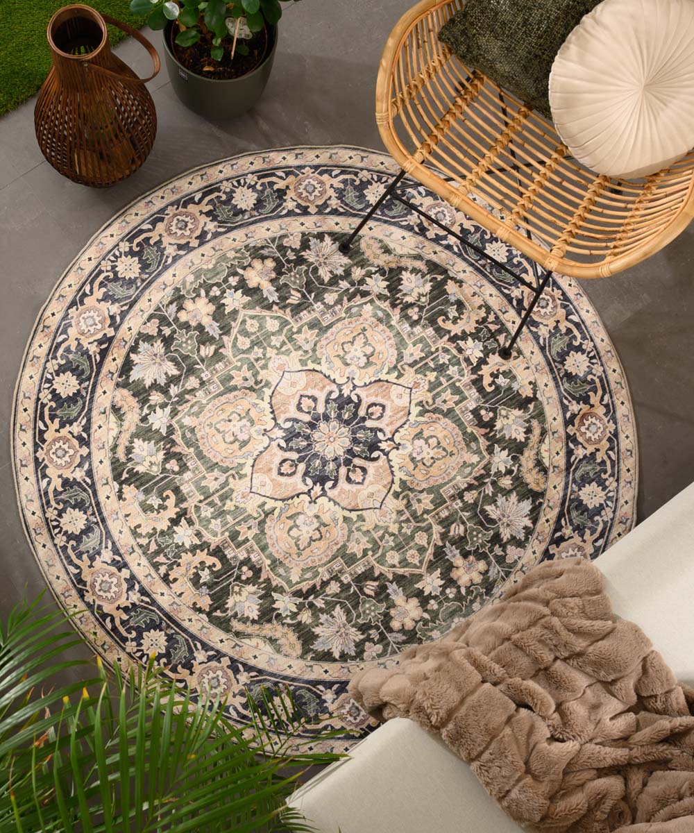 Tapis extérieur rond vintage - Valenca Fino beige/vert - sfeer Tapis extérieur rond vintage - Valenca Fino beige/vert - sfeer