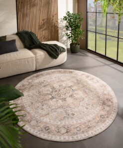 Tapis extérieur rond vintage - Valenca Fino gris clair/beige - sfeer