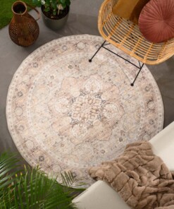 Tapis extérieur rond vintage - Valenca Fino gris clair/beige - sfeer