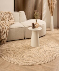 Tapis jute tressé Rond - blanc/naturel - sfeer